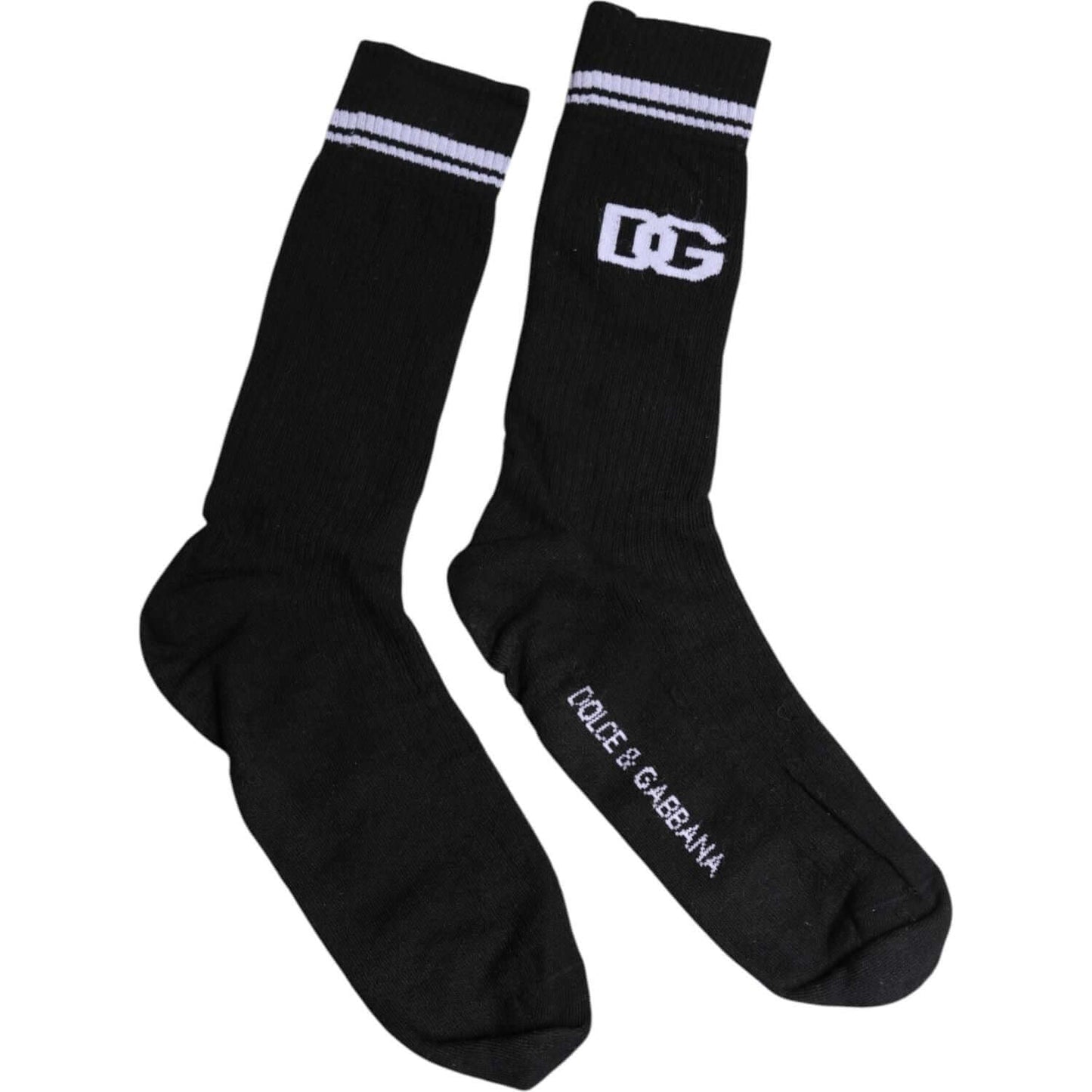 Dolce & Gabbana Black Cotton Logo Mid Calf Men Socks Dolce & Gabbana Black