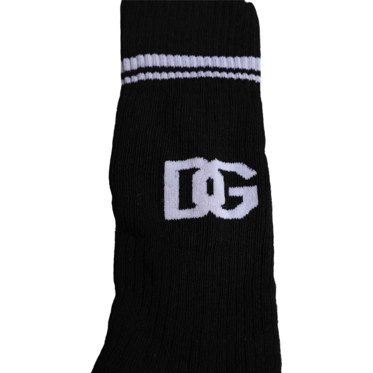 Dolce & Gabbana Black Cotton DG Logo Mid Calf Men Socks Dolce & Gabbana Black