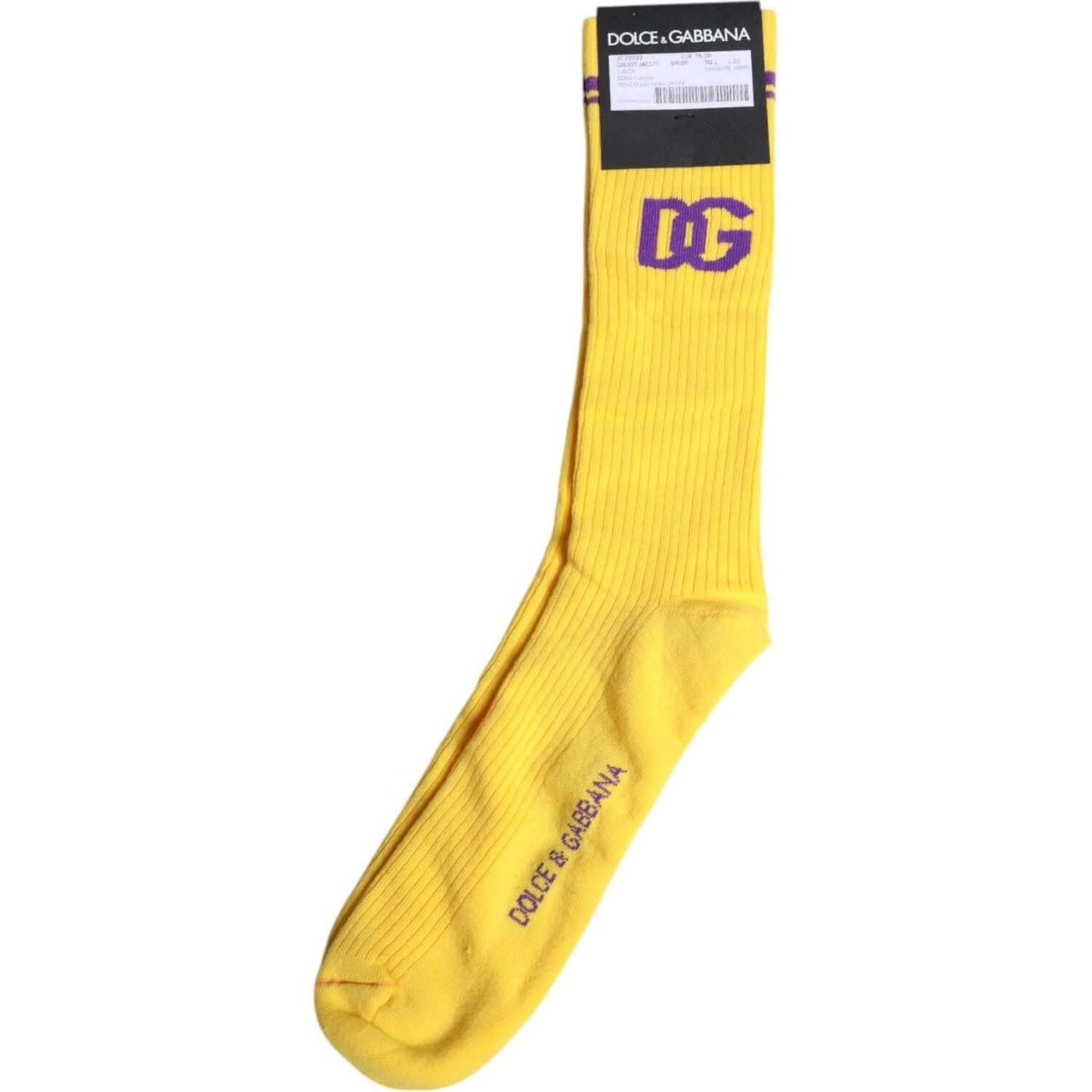 Dolce & Gabbana Yellow Cotton DG Logo Mid Calf Socks Dolce & Gabbana Sandy Brown