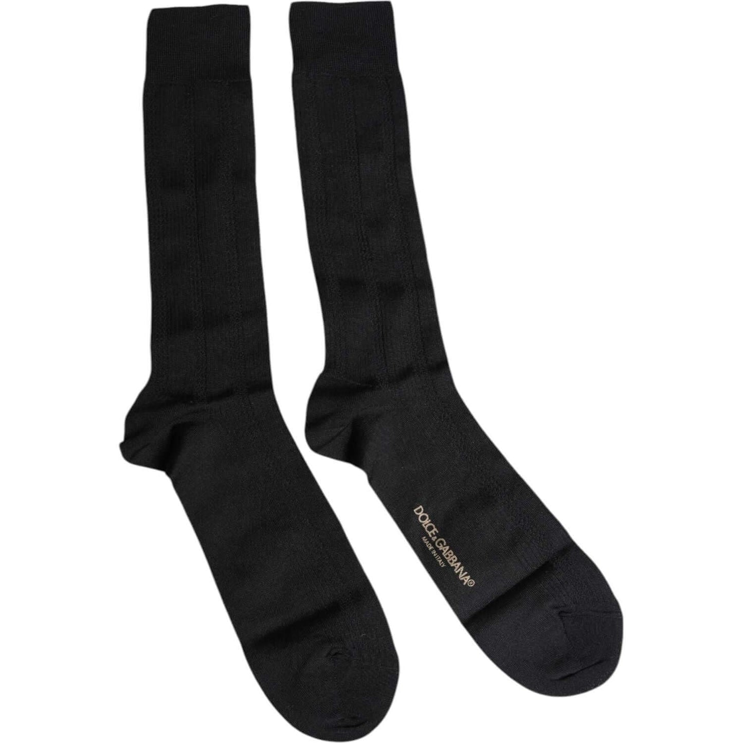 Dolce & Gabbana Black Stretch Logo Mid Calf Men Socks Dolce & Gabbana Black