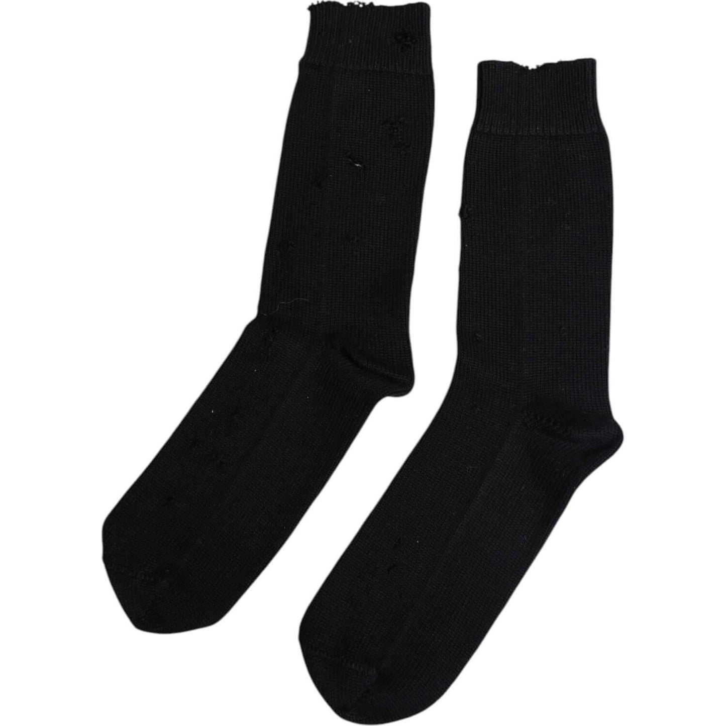 Dolce & Gabbana Black Solid Stretch Mid Calf Men Socks Dolce & Gabbana Black
