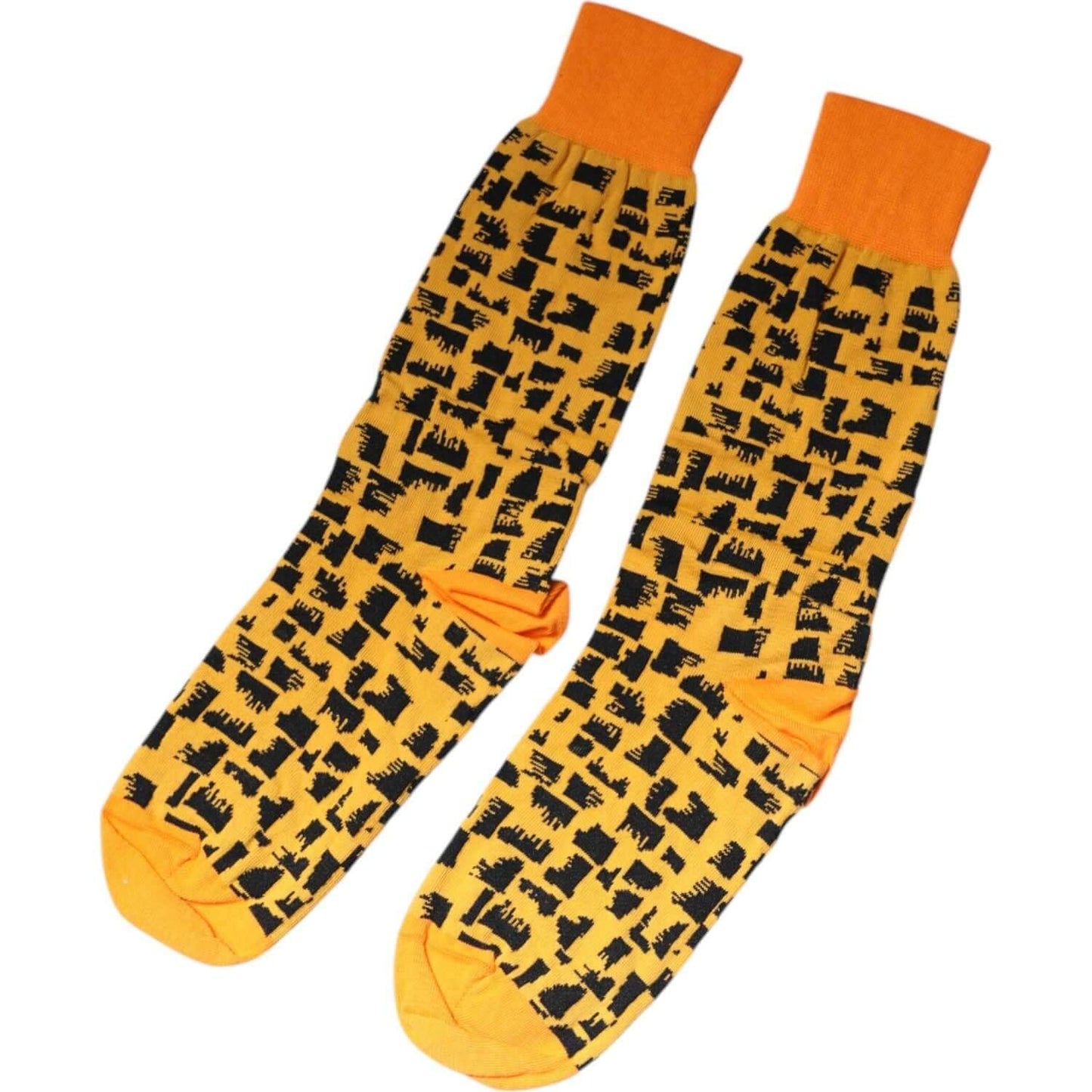 Dolce & Gabbana Yellow Black Print Mid Calf Men Socks Dolce & Gabbana Goldenrod