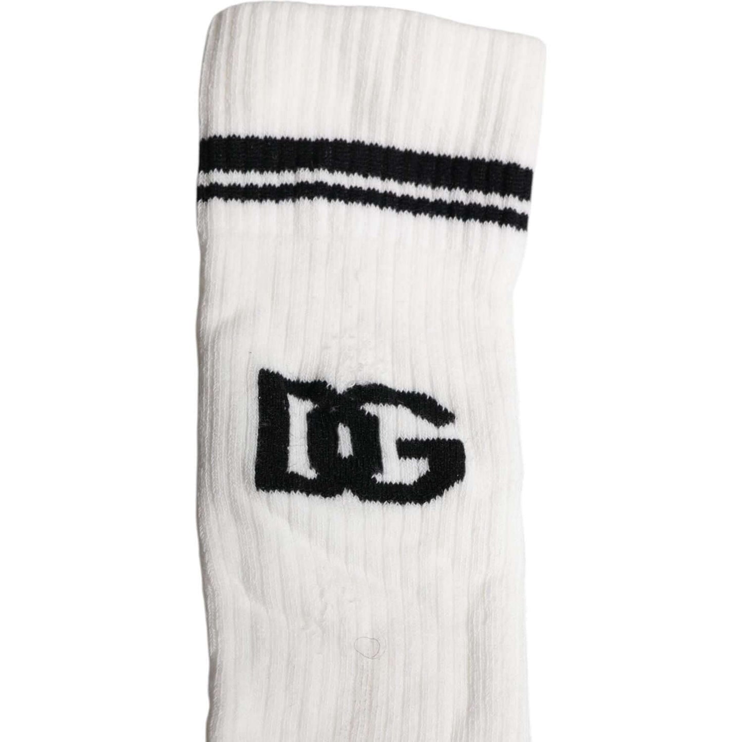 Dolce & Gabbana White Black DG Logo Print Stretch Mid Calf Socks Dolce & Gabbana Light Gray