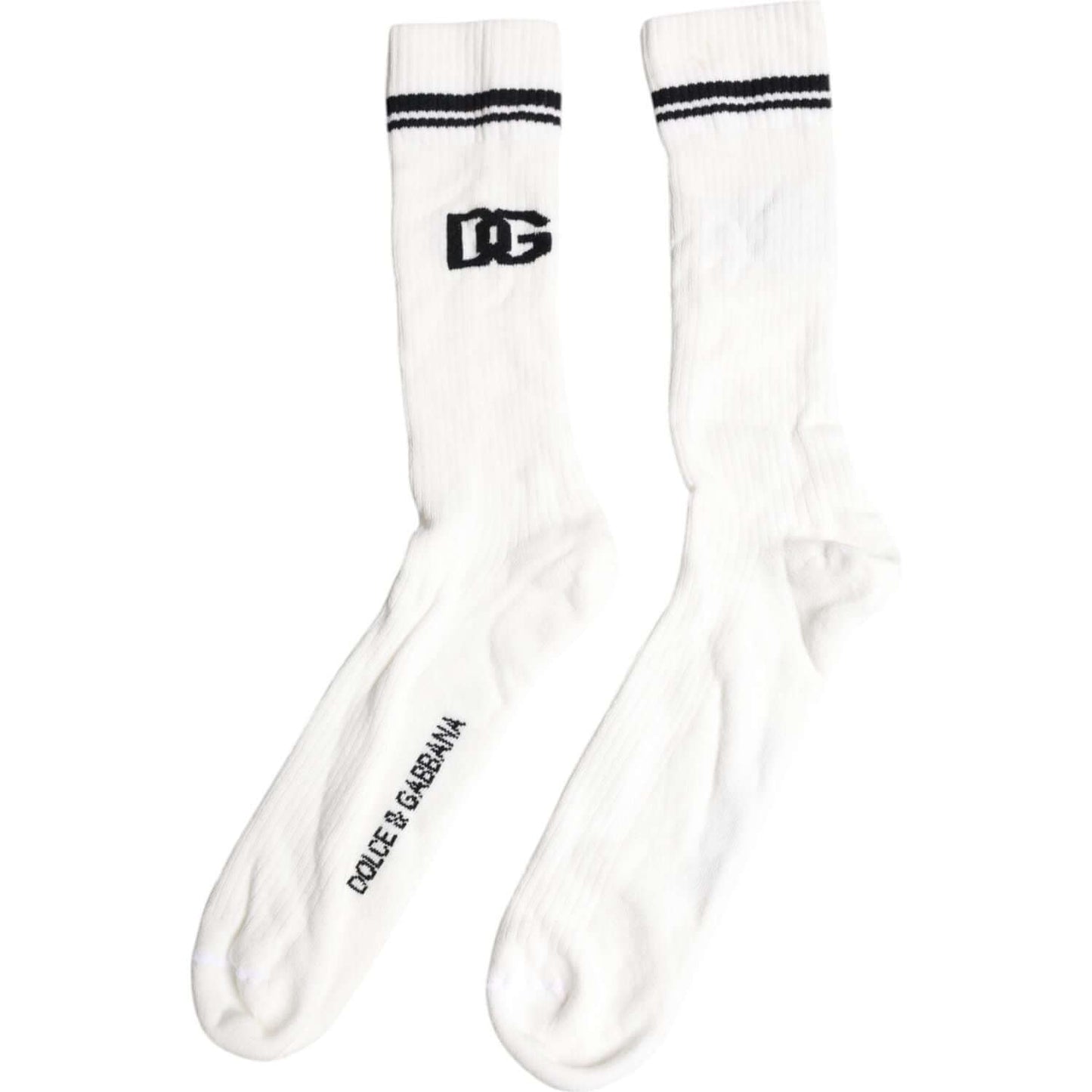 Dolce & Gabbana White Black DG Logo Print Stretch Mid Calf Socks Dolce & Gabbana White Smoke