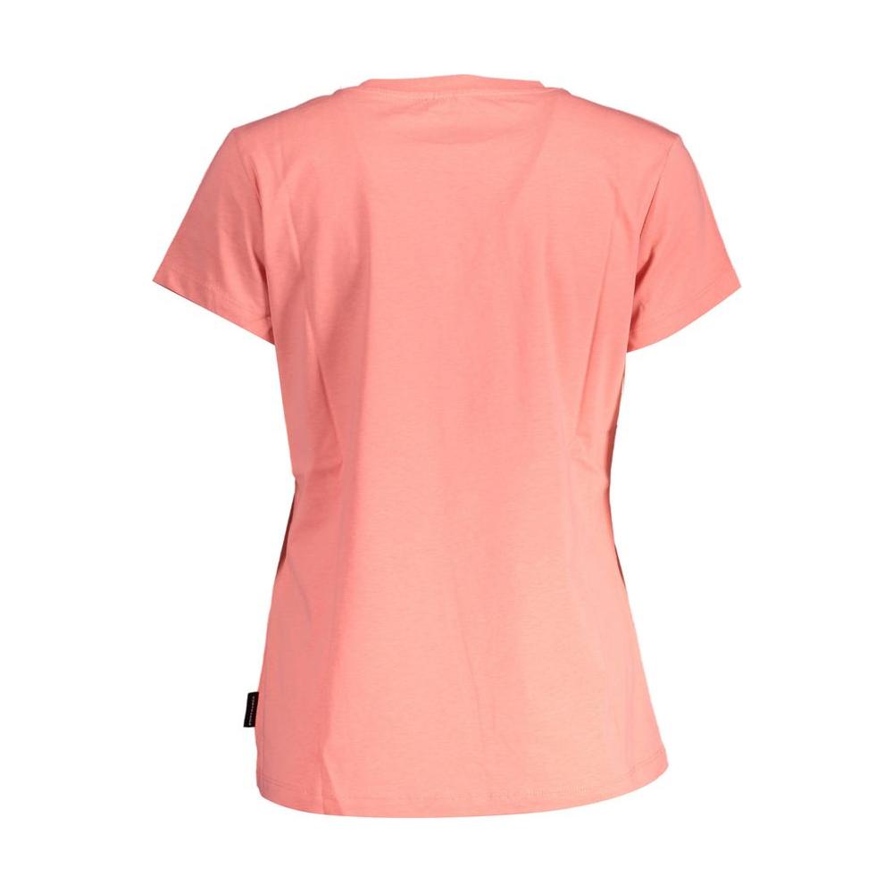 Back view of North Sails pink organic cotton women’s T-shirt with short sleeves and round neckline.