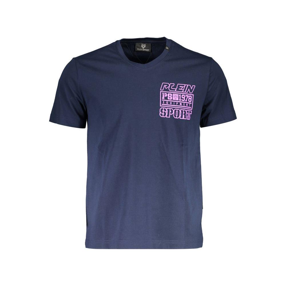 Plein Sport blue cotton men's t-shirt with striking print and logo, 100% premium cotton for bold style and comfort.
