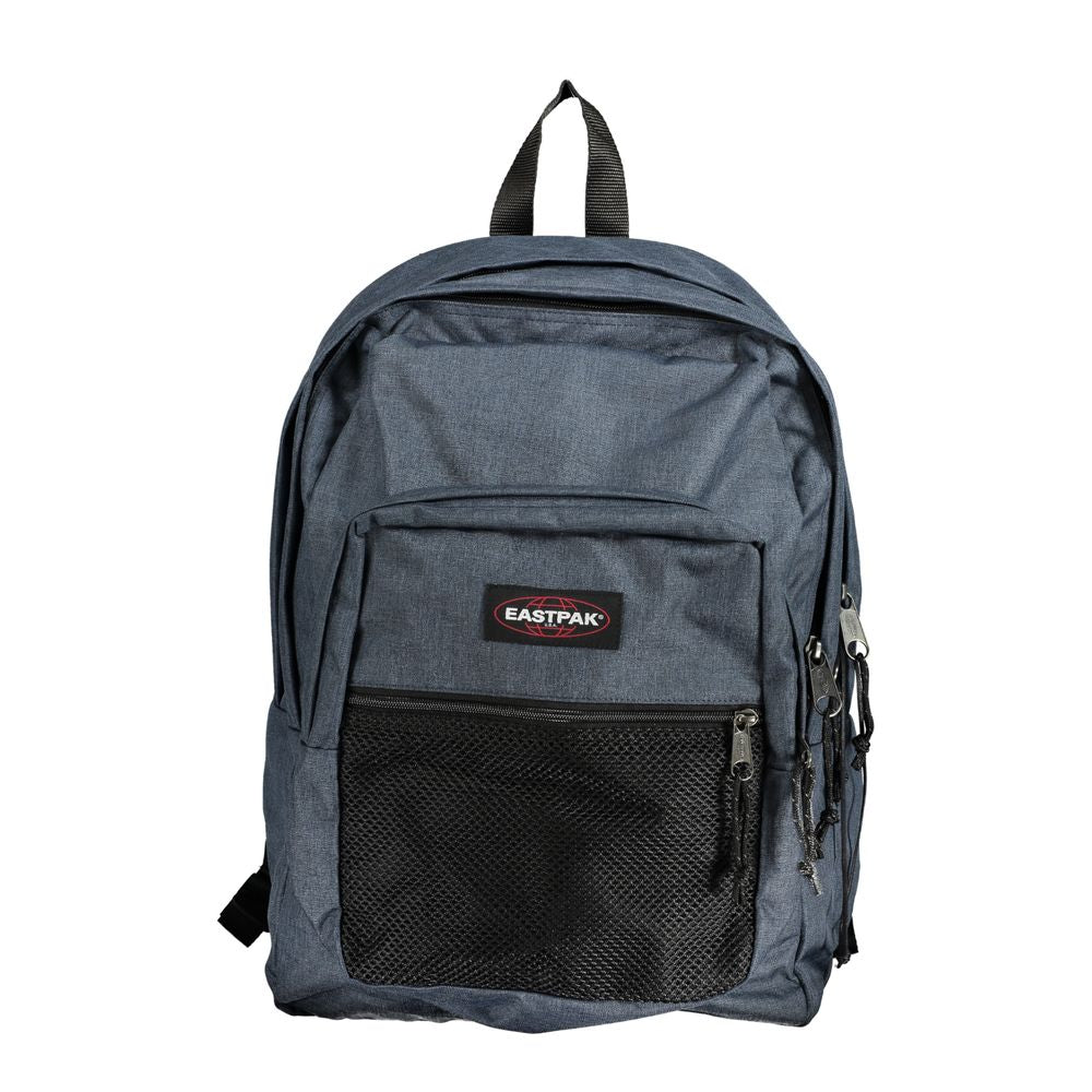 Eastpak blue polyester backpack with adjustable straps, external pocket, 38L capacity, logo, and zip closure for versatile use.