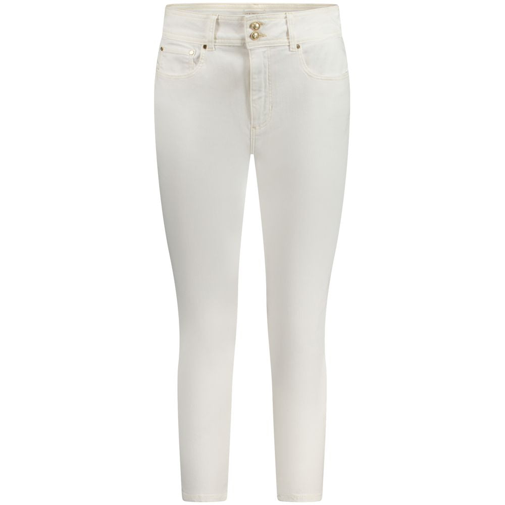 Guess Jeans white cotton women's skinny jeans with double-button detail and iconic logo, featuring a seamless and stylish fit.
