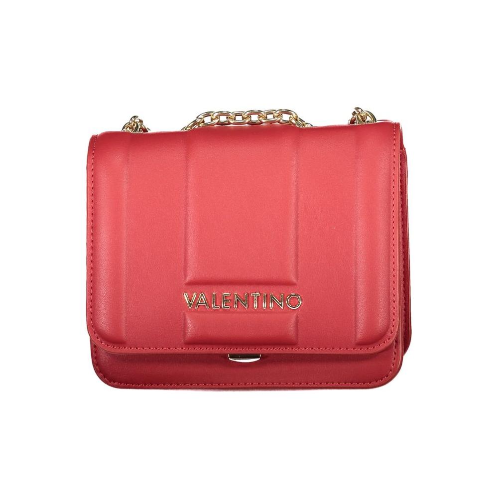 Valentino Bags red polyethylene women handbag with chain shoulder strap and iconic logo, showcasing high-end style and sophistication.