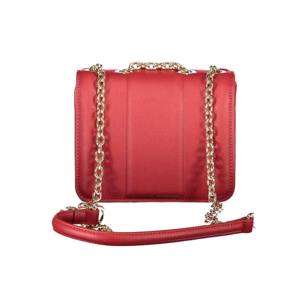 Valentino Bags red polyethylene women's handbag with gold chain shoulder strap, perfect for chic fashion statements and sophistication.