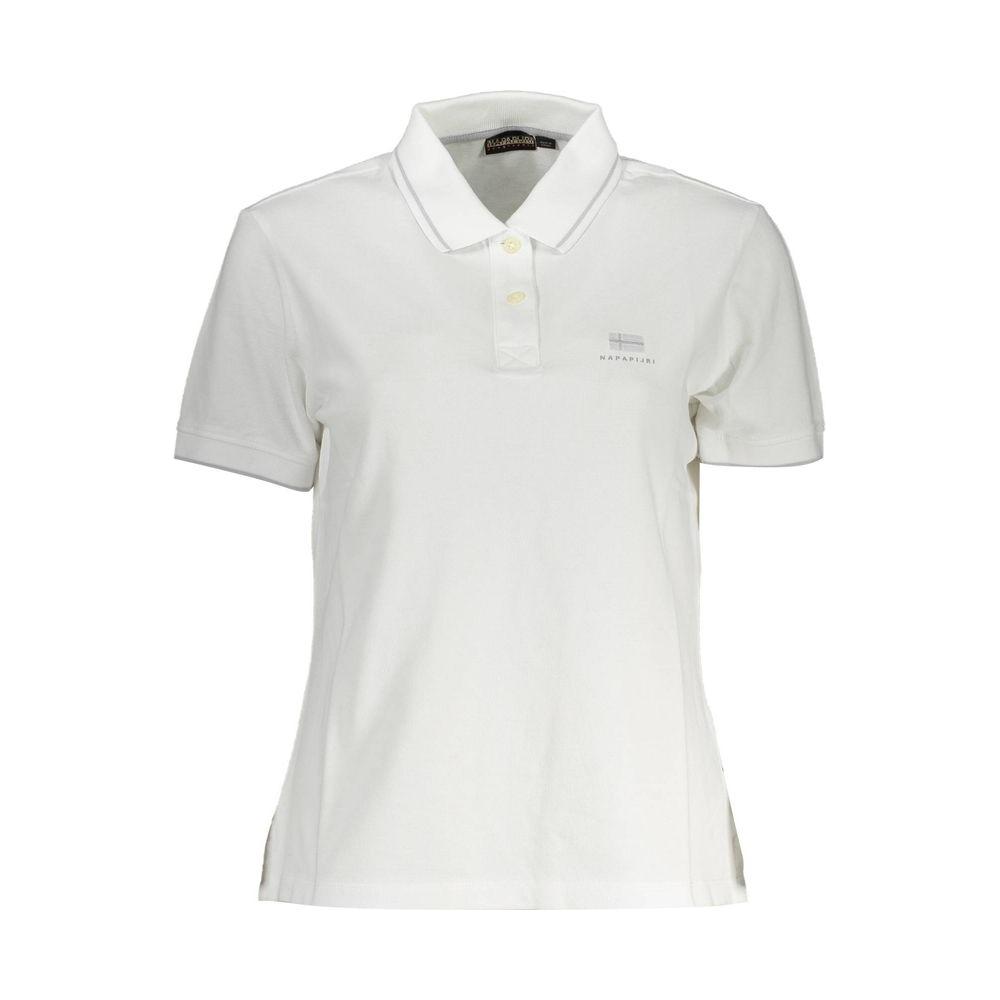 Napapijri white cotton women's polo shirt with short sleeves and logo embroidery, offering a sporty and breathable fit.