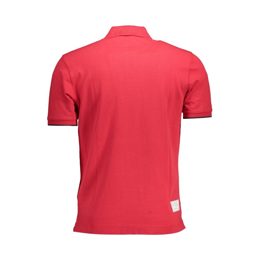 Back view of La Martina Red Cotton Men's Polo Shirt with short sleeves and elegant design details.
