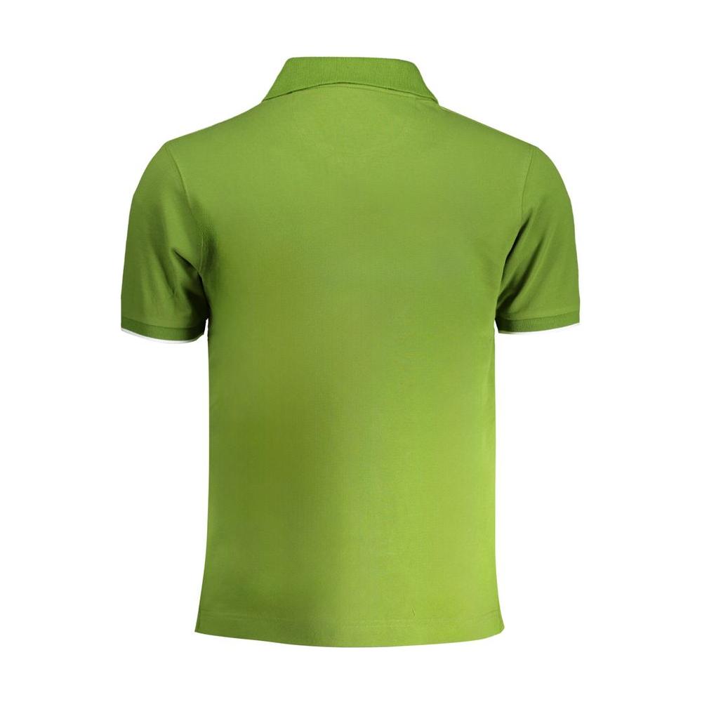 La Martina Green Cotton Polo Shirt, short sleeves, regular fit, 2 buttons, with contrast details and logo embroidery on back view.