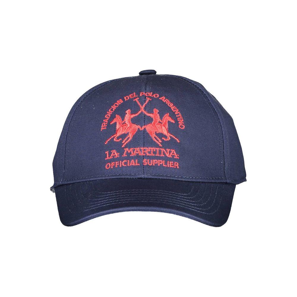 La Martina blue cotton men's cap with red embroidery and logo, showcasing sporty sophistication and premium comfort.