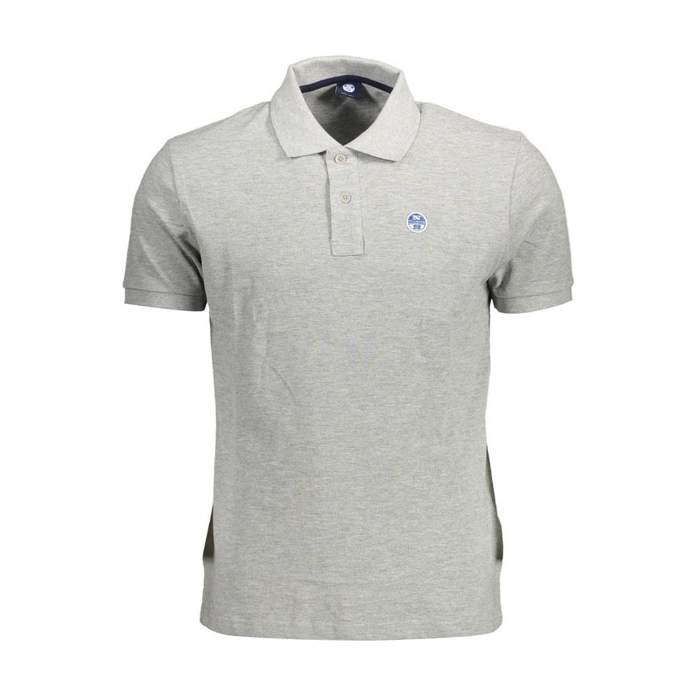 North Sails gray cotton men's polo shirt with short sleeves and 2-button placket, featuring iconic brand logo, casual elegance.