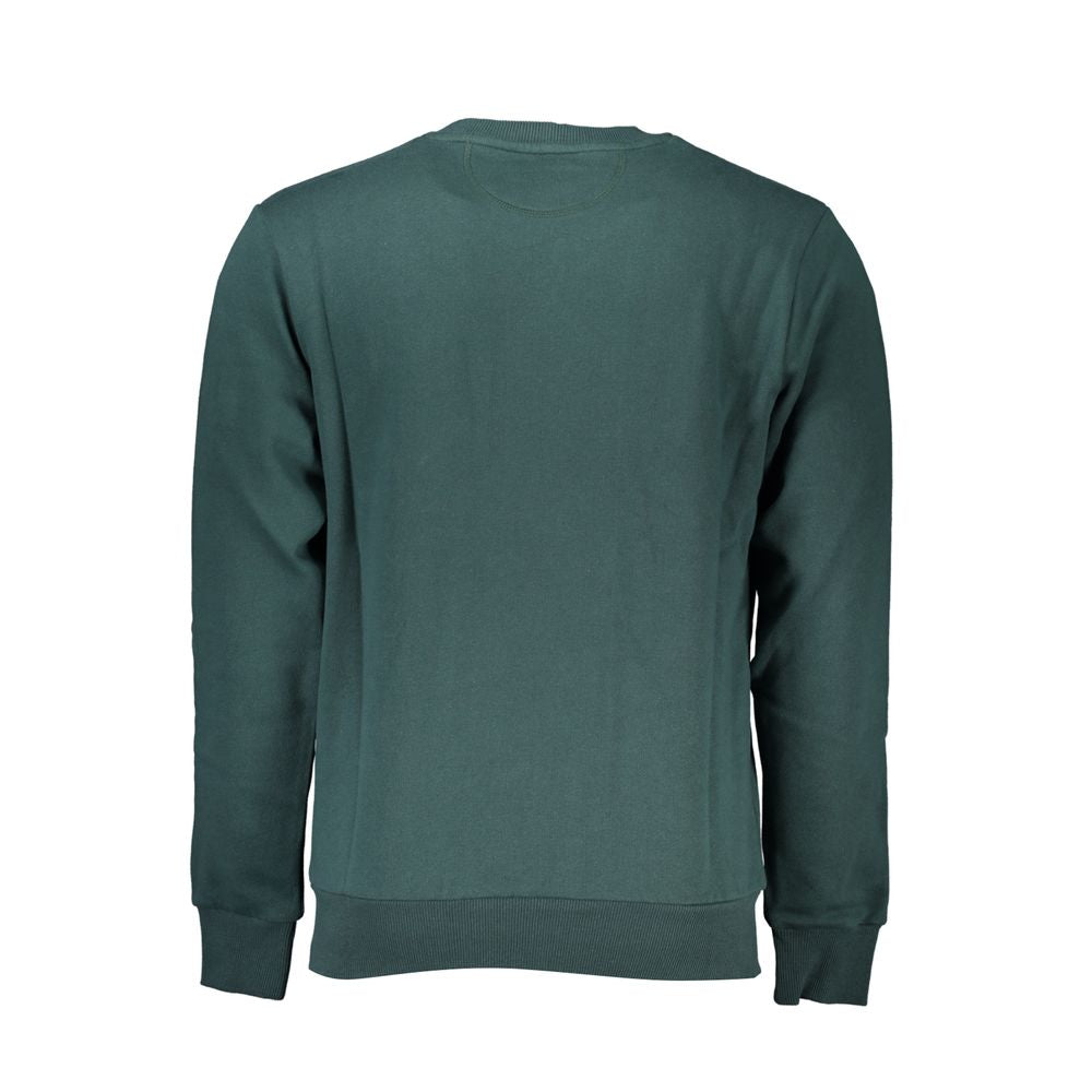 Emerald green crew neck sweater - La Martina, 100% cotton, regular fit, long sleeves, back view.