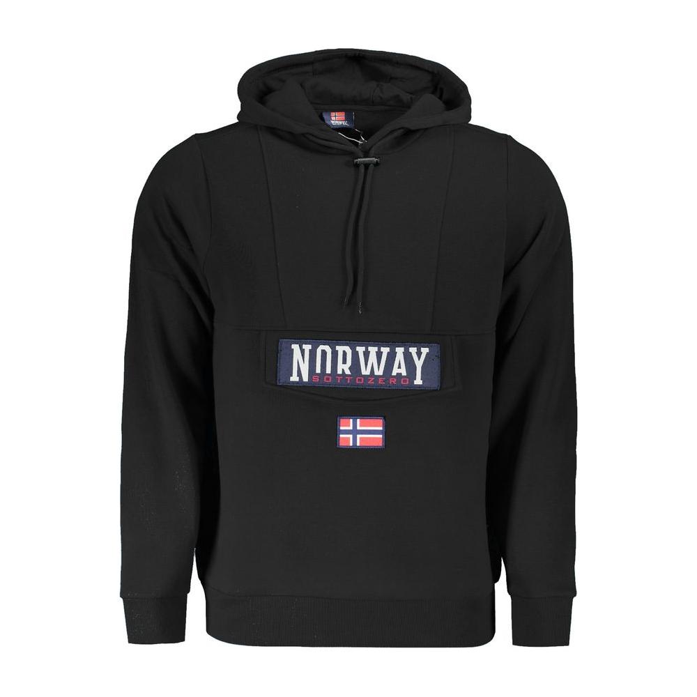 Norway 1963 black cotton men’s hooded sweatshirt with logo, featuring soft breathable fabric and stylish design, perfect for casual wear.