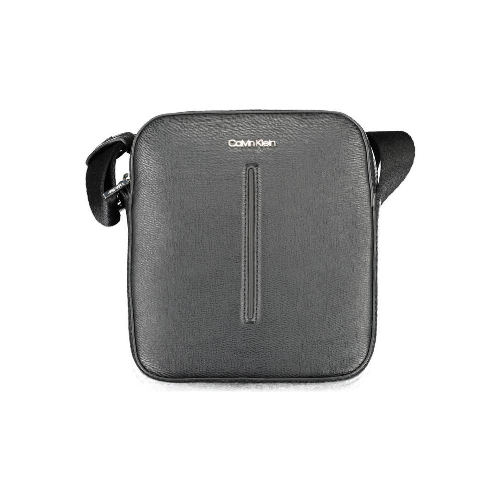 Calvin Klein black polyester men's shoulder bag with adjustable strap and logo, ideal for urban style and organization.
