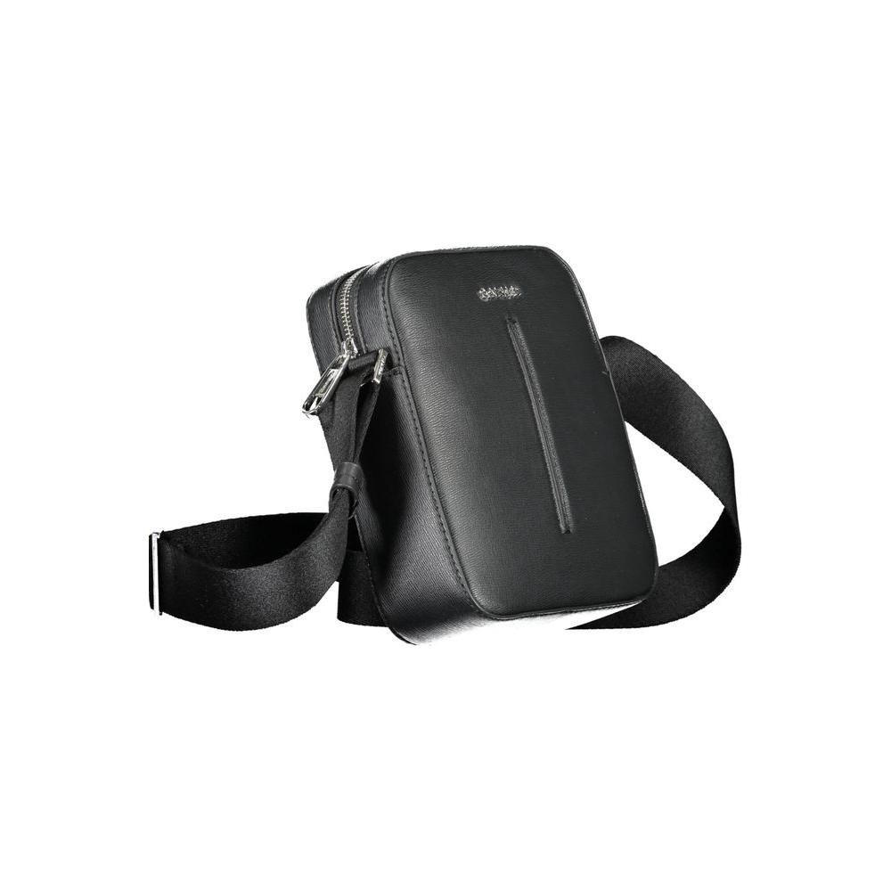 Calvin Klein black polyester men's shoulder bag with adjustable strap and logo, sleek and functional for urban style.