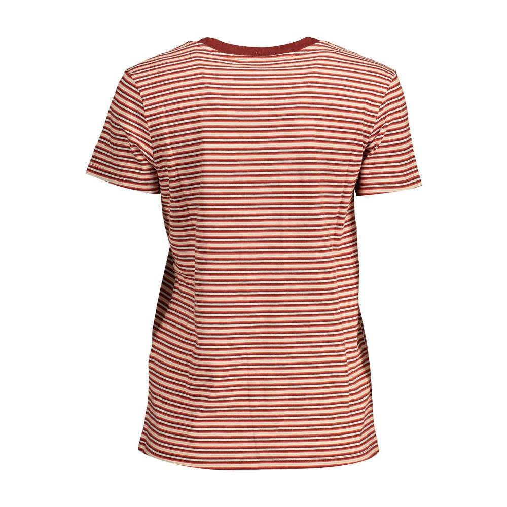 Back view of Levi's red striped cotton women's t-shirt with short sleeves and classic round neckline.