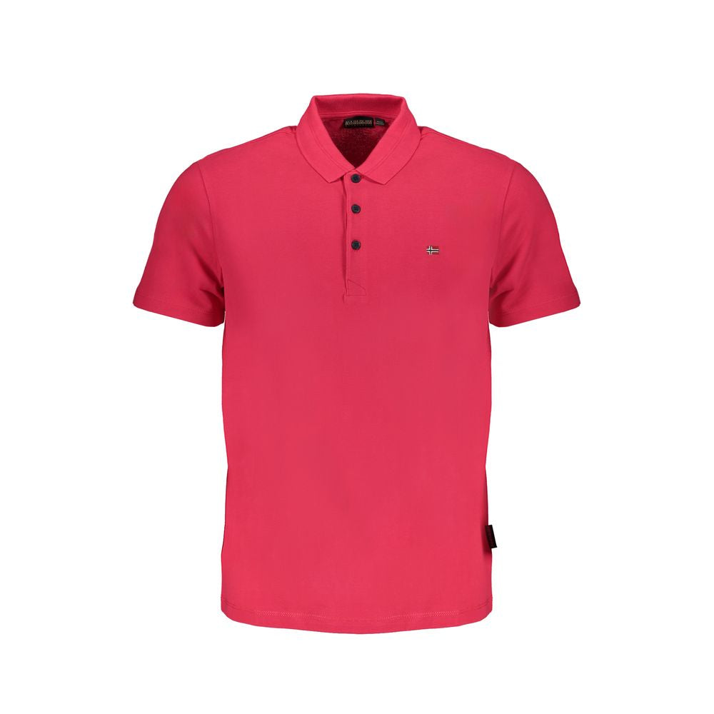 Napapijri pink cotton polo shirt, short sleeve, regular fit, with 3 buttons and embroidery logo, ideal for casual wear.