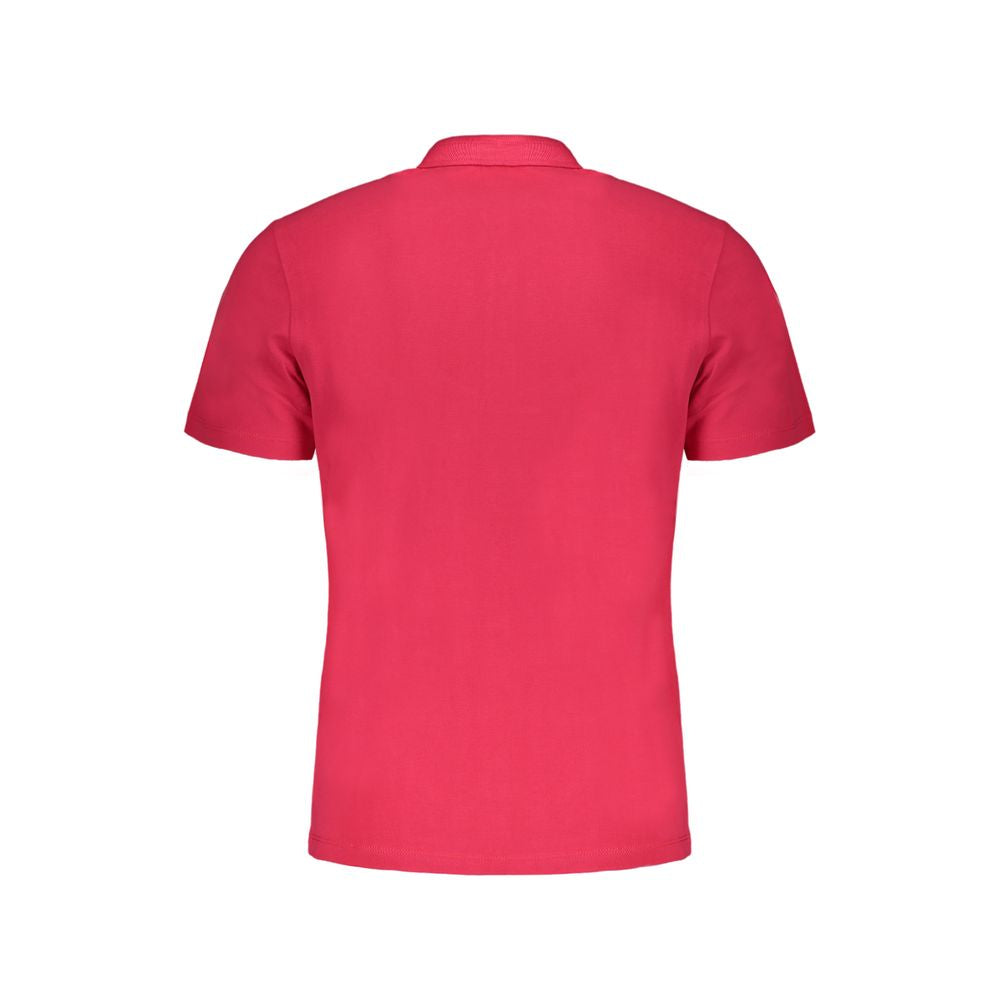 Napapijri pink cotton polo shirt, short sleeve, regular fit, featuring 3 buttons and embroidery on logo, back view.