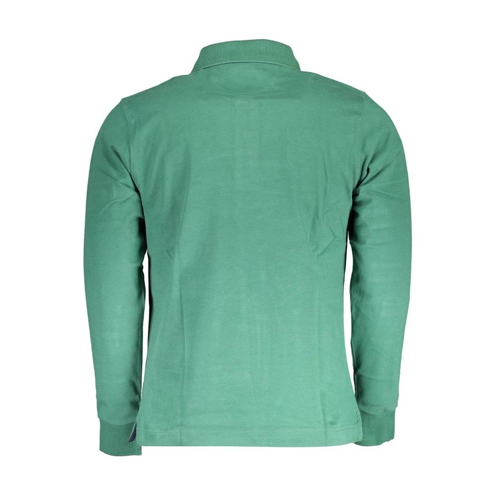 La Martina green cotton men's long sleeve polo shirt with embroidery, showcasing a blend of sporty elegance and tradition.