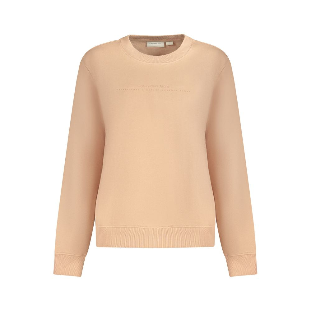 Calvin Klein pink cotton women sweater with long sleeves and logo, blending comfort and style in a cozy 55% cotton, 45% polyester mix.