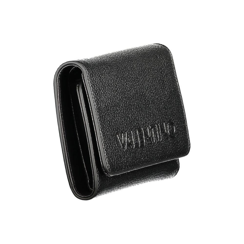 Valentino Bags black polyethylene wallet with logo, 3 compartments, coin purse, card spaces, zip, automatic closure, recycled material.