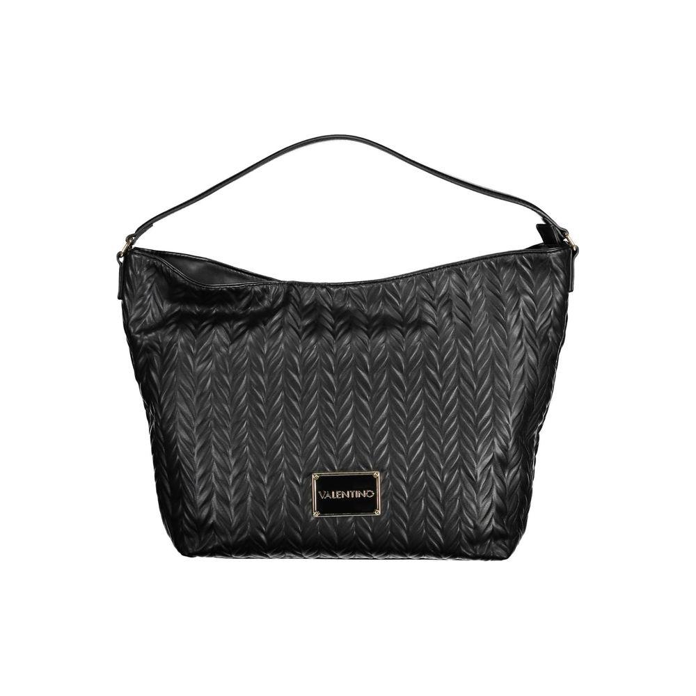 Valentino black polyethylene handbag with adjustable strap, removable pochette, zip closure, and logo. Eco-friendly, relove recycled.