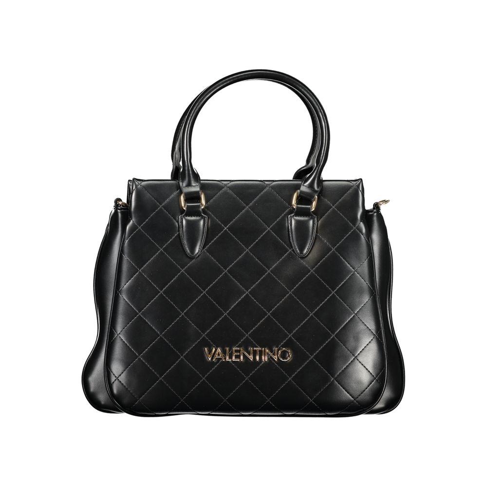 Valentino Bags black polyethylene women handbag with quilted design and gold logo, featuring dual handles.
