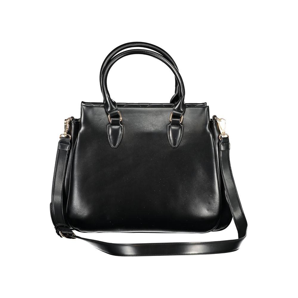 Valentino Bags black polyethylene women handbag with two handles and shoulder strap, showcasing urban elegance and contemporary design.