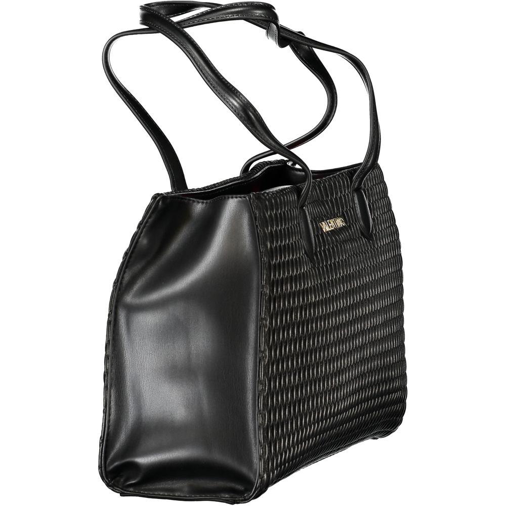 Valentino Bags black polyethylene women's handbag with duo-handle, automatic closure, and textured design for chic sustainability.
