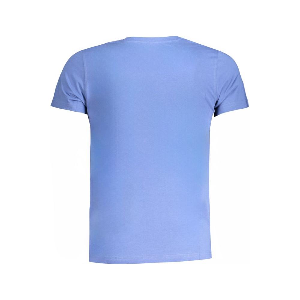 K-WAY blue cotton short sleeve T-shirt, crew neck, with 1 pocket and contrast details, back view.