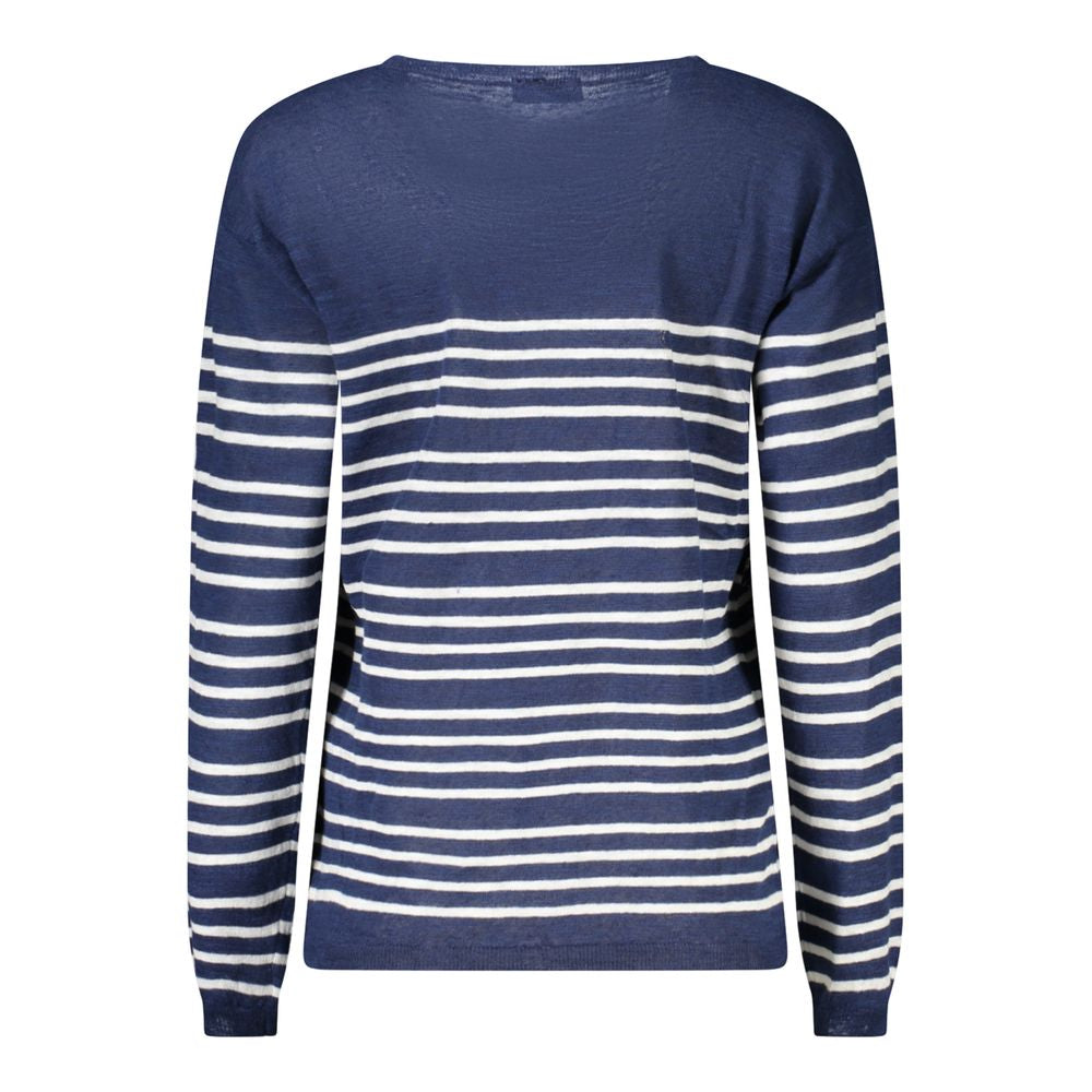 North Sails blue striped cotton women's sweater with long sleeves and wide neckline, featuring nautical design.