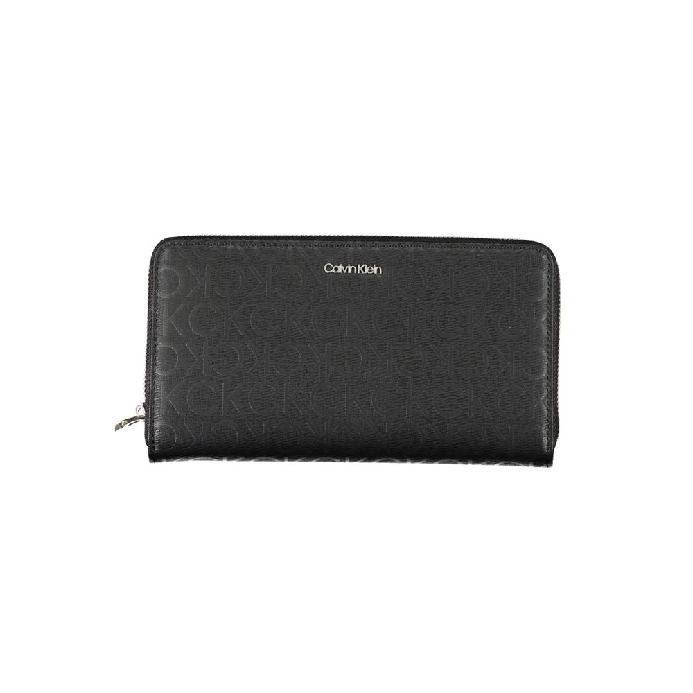 Calvin Klein sleek designer wallet with three compartments and RFID protection, featuring a stylish CK pattern.