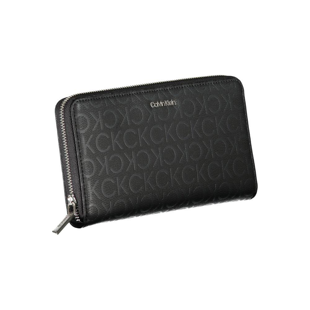 Calvin Klein sleek designer wallet with three compartments, RFID protection, and CK monogram pattern for modern style and organization.