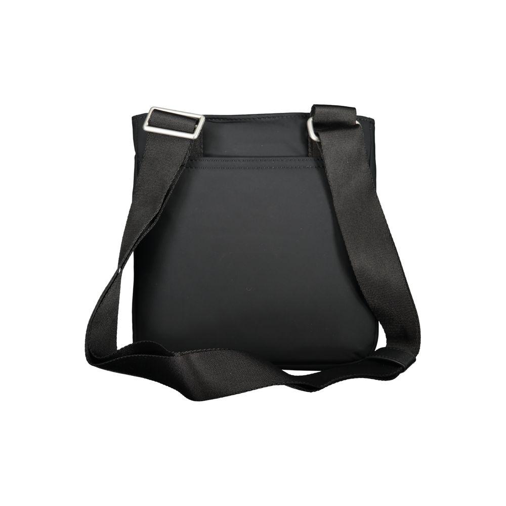 Tommy Hilfiger black shoulder bag with adjustable strap, external and internal pockets, zip closure, and recycled polyester material.