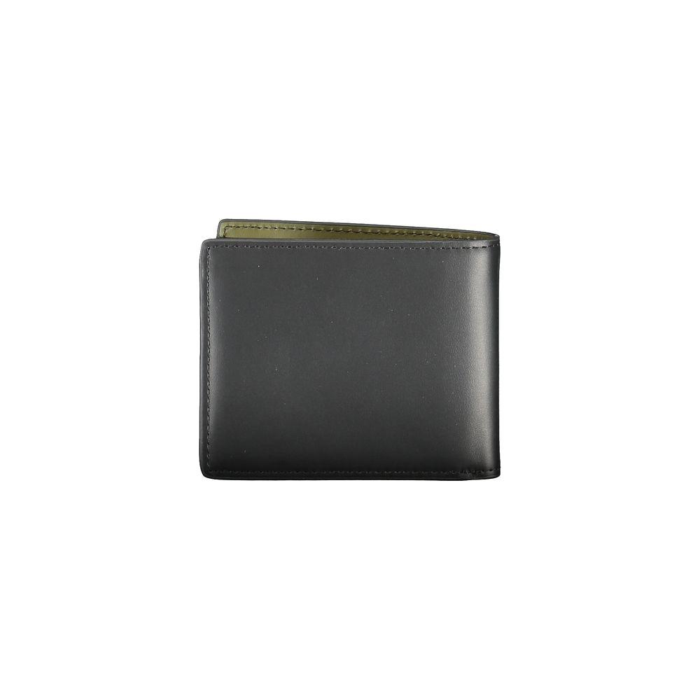 Tommy Hilfiger black leather wallet with double card slots, contrasting details, and logo print.