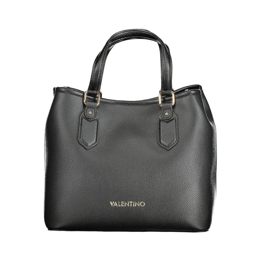 Black Valentino Bags polyethylene handbag for women with dual handles and adjustable strap; stylish and durable fashion accessory.