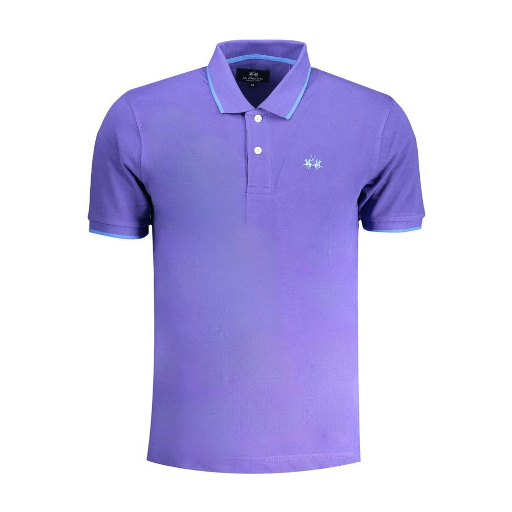 La Martina purple cotton polo shirt, short-sleeved, regular fit with 2 buttons and contrast details, featuring embroidery and logo.