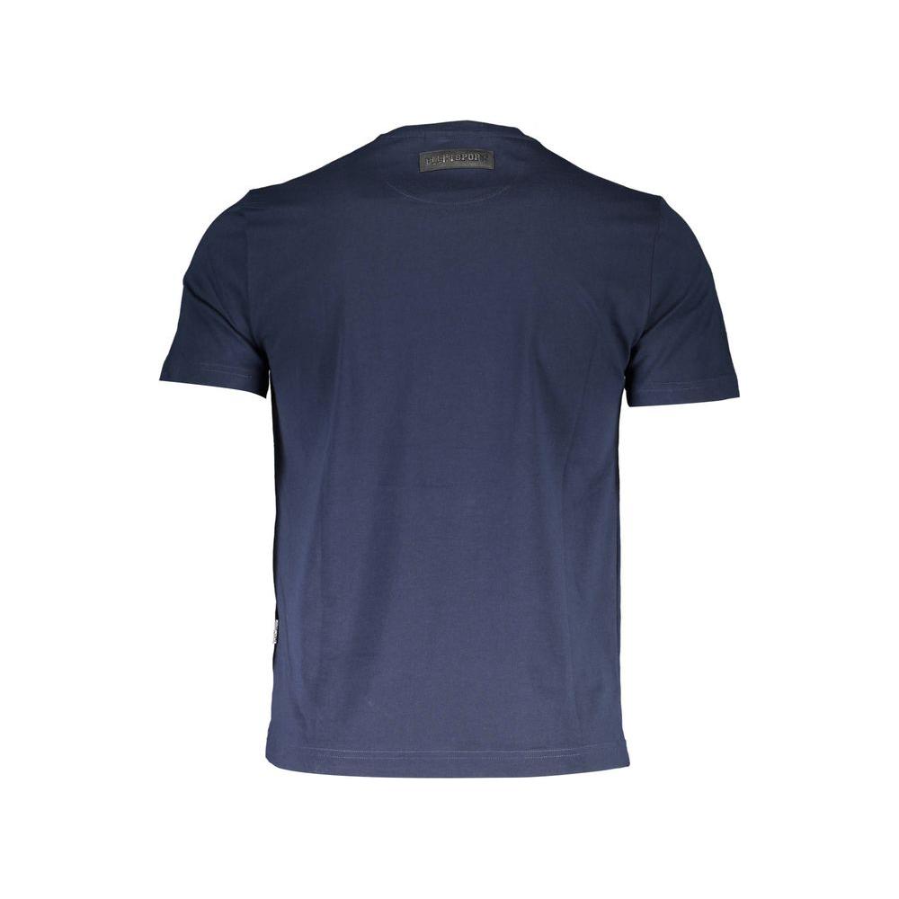 Back view of Plein Sport blue cotton men's t-shirt, showcasing short sleeves and premium fabric for comfort and breathability.