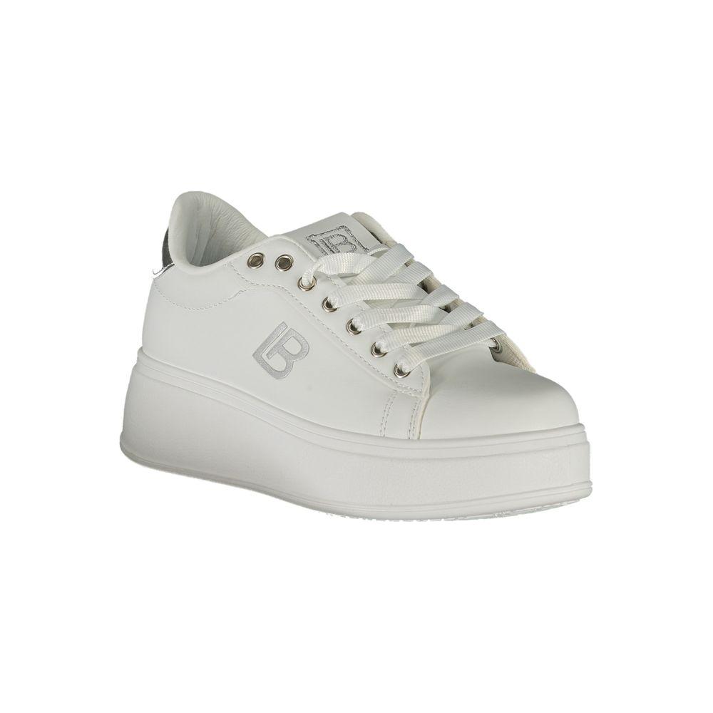 Laura Biagiotti white synthetic women sneaker with rhinestones, 4 cm wedge, sporty chic design, luxurious comfort.