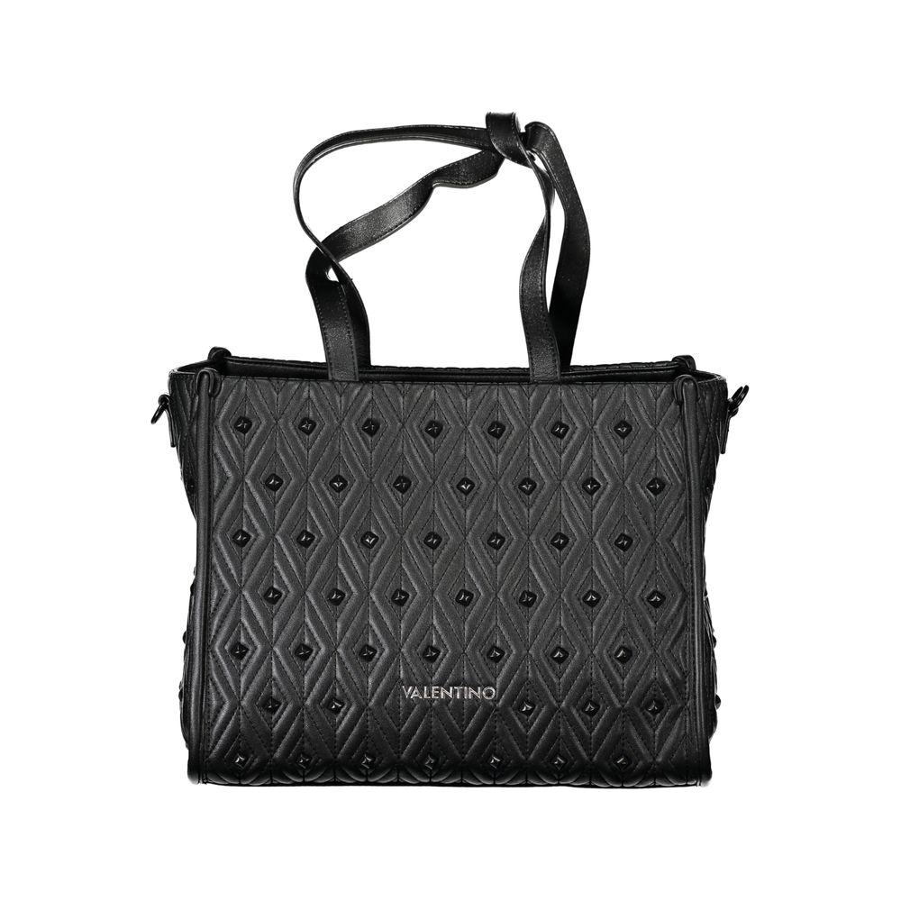 Valentino Bags black polyethylene women handbag with adjustable straps and diamond pattern design.