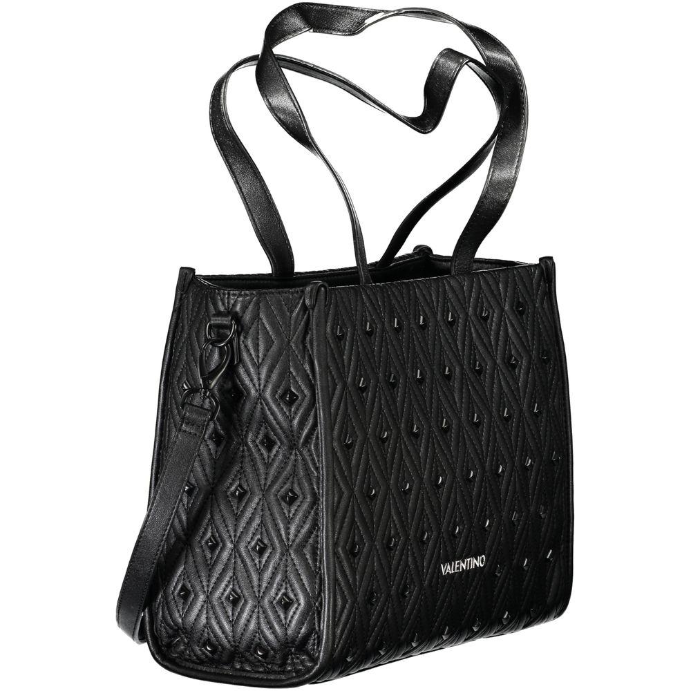 Valentino Bags black polyethylene women handbag with quilted design, adjustable strap, and two shoulder handles.