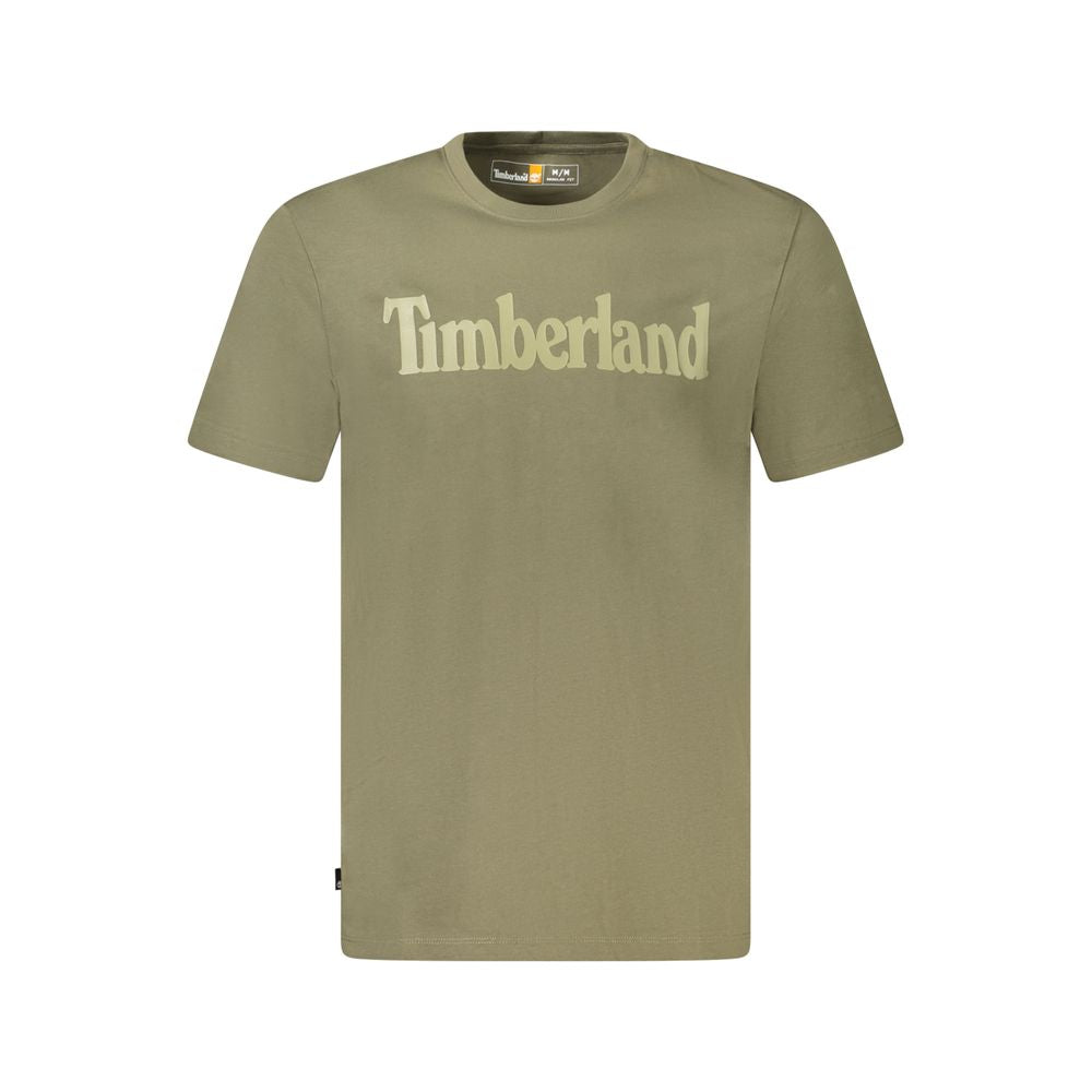 Timberland green cotton T-shirt with wordmark logo, crew neck, and short sleeves. Made from 100% organic cotton.