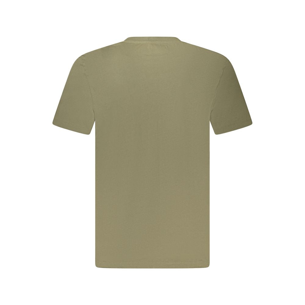Timberland green cotton t-shirt, regular fit, short sleeve, crew neck, organic cotton, wordmark logo print, back view.