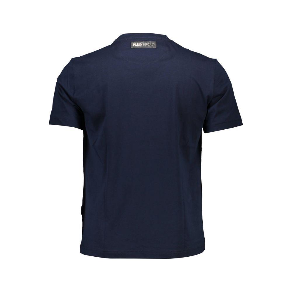 Back view of Plein Sport blue cotton men's t-shirt showcasing logo and classic design.