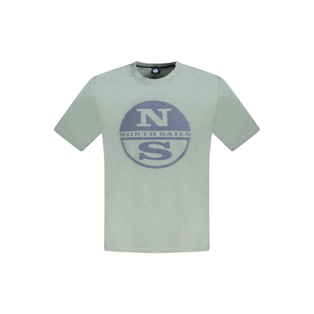 North Sails green cotton men's t-shirt with logo and crew neck; perfect blend of style and comfort for a modern wardrobe.