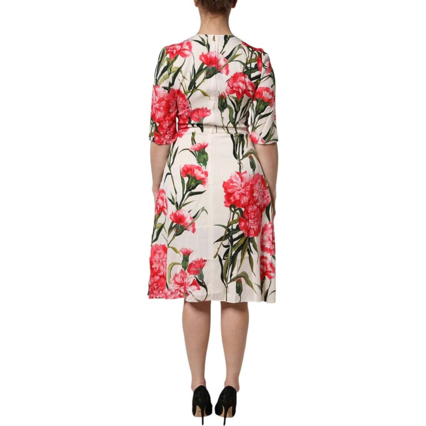 Dolce & Gabbana Pink Floral Print Short Sleeves Sheath Dress